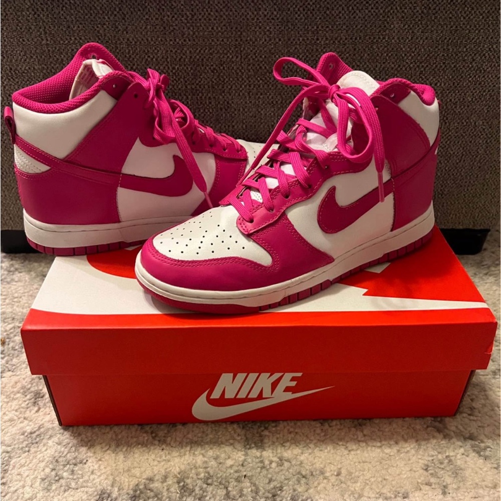 Nike Women's High Top Dunks Fuchsia and White High-Top Sneakers